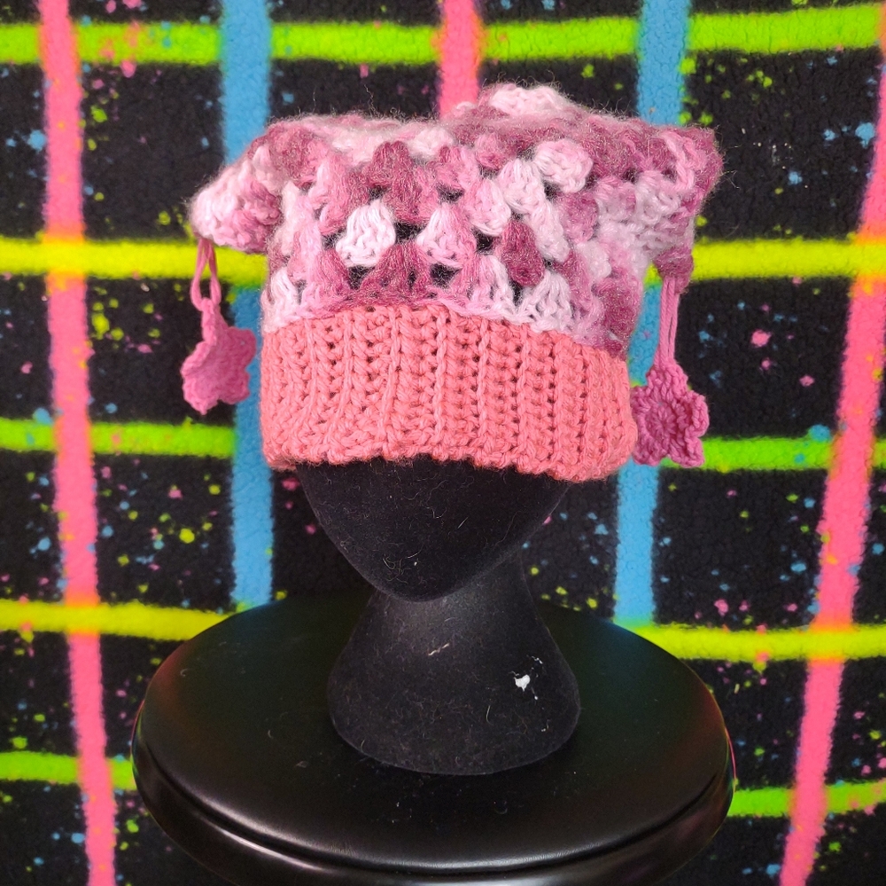 Pink Crochet Jester Hat